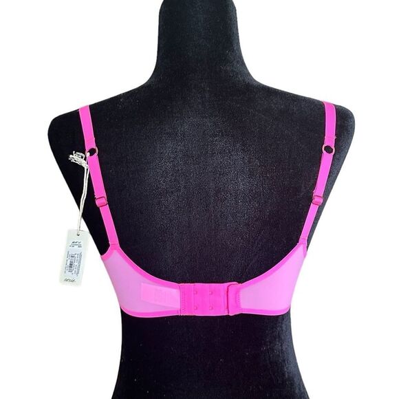 NWT Aerie 32DD Bright Pink Full Coverage Unlined Sexy Sheer Lingerie Style Bra - Picture 3 of 11
